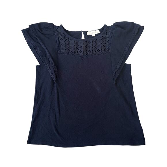 LOFT Navy Flutter-Sleeve Blouse Womens Size Petite L - Picture 1 of 9